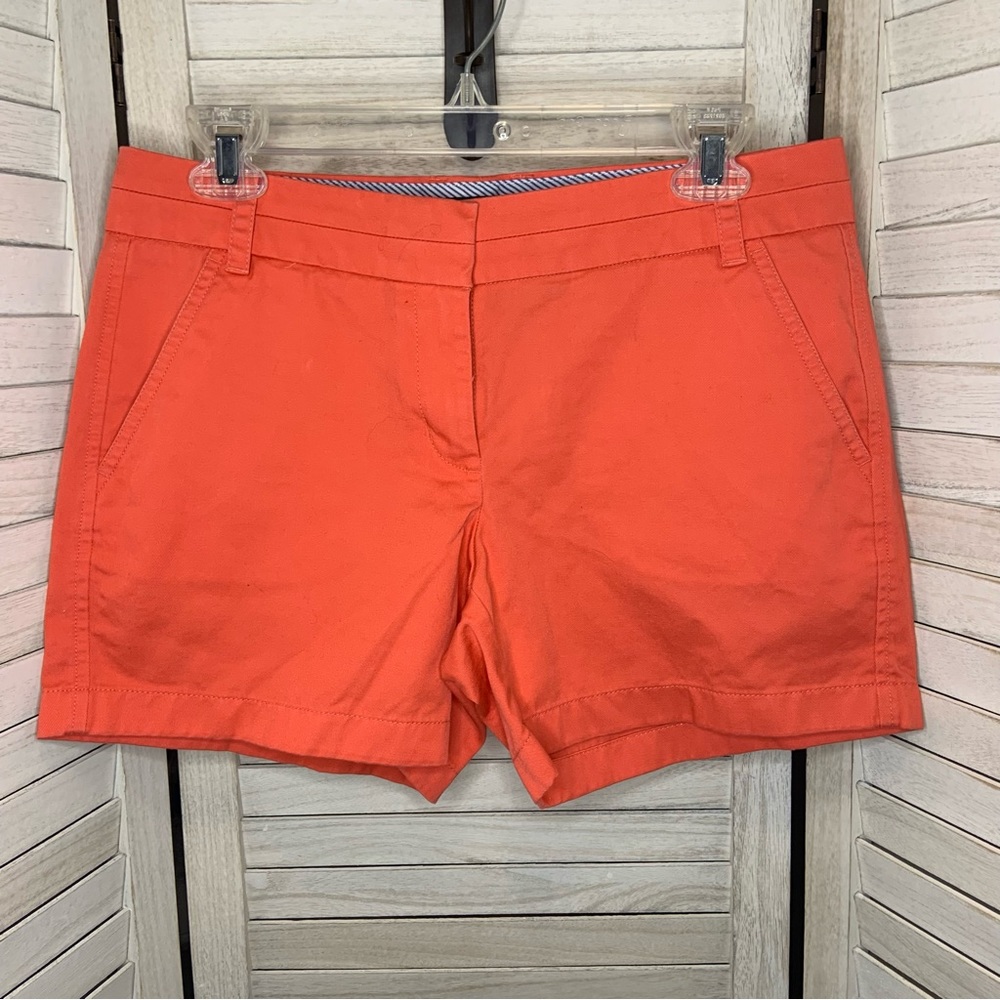 J Crew Bright Coral Pink Mid Rise Chino Shorts 4
